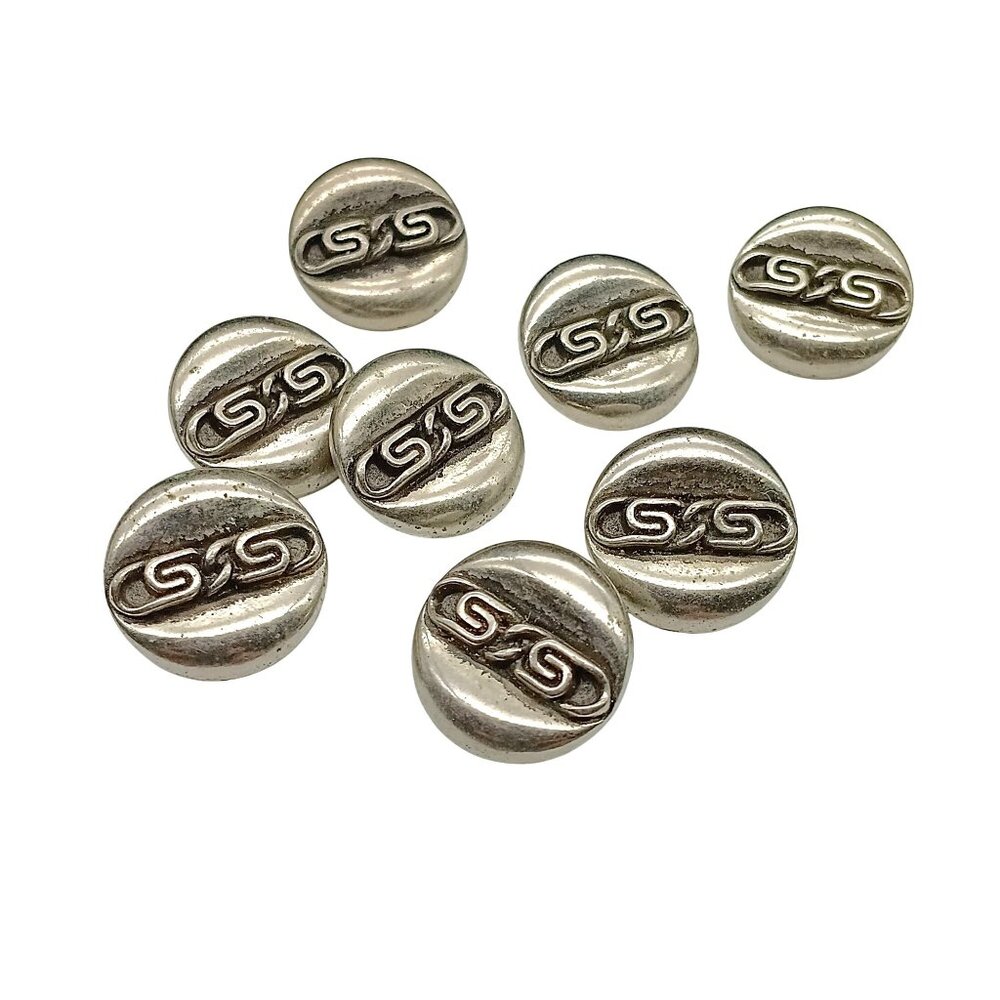 Vintage Silver-Tone Metal Shank Buttons With Chain-Link Design - Set Of 8